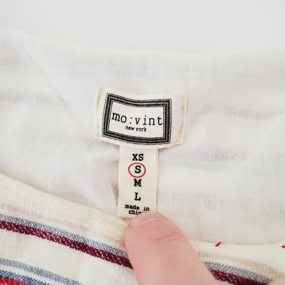 ANTHRO MO:VINT Linen Cream Striped Boho Lagenlook Shift Beach Dress - Picture 11 of 14